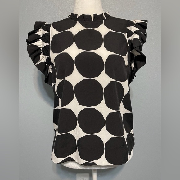 JODIFL Tops - JODIFL Ruffle Sleeve Blouse Black & White Polka Dot Ruffle Sleeve Mod Chic Small